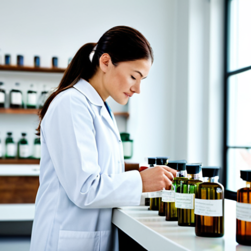 Home 4 A professional perfumer, fully clothed in a modest lab coat, meticulously examining elegant glass bottles and raw natural ingredients like cedarwood, fresh bergamot, and delicate tea leaves on a pristine, well-lit laboratory counter. The background features blurred, modern architectural elements. The scene emphasizes the art of fragrance creation, safe for work, appropriate content, fully clothed, professional dress, modest clothing, perfect anatomy, correct proportions, natural pose, well-formed hands, proper finger count, natural body proportions, high-resolution, sharp focus, professional photography, cinematic lighting.
